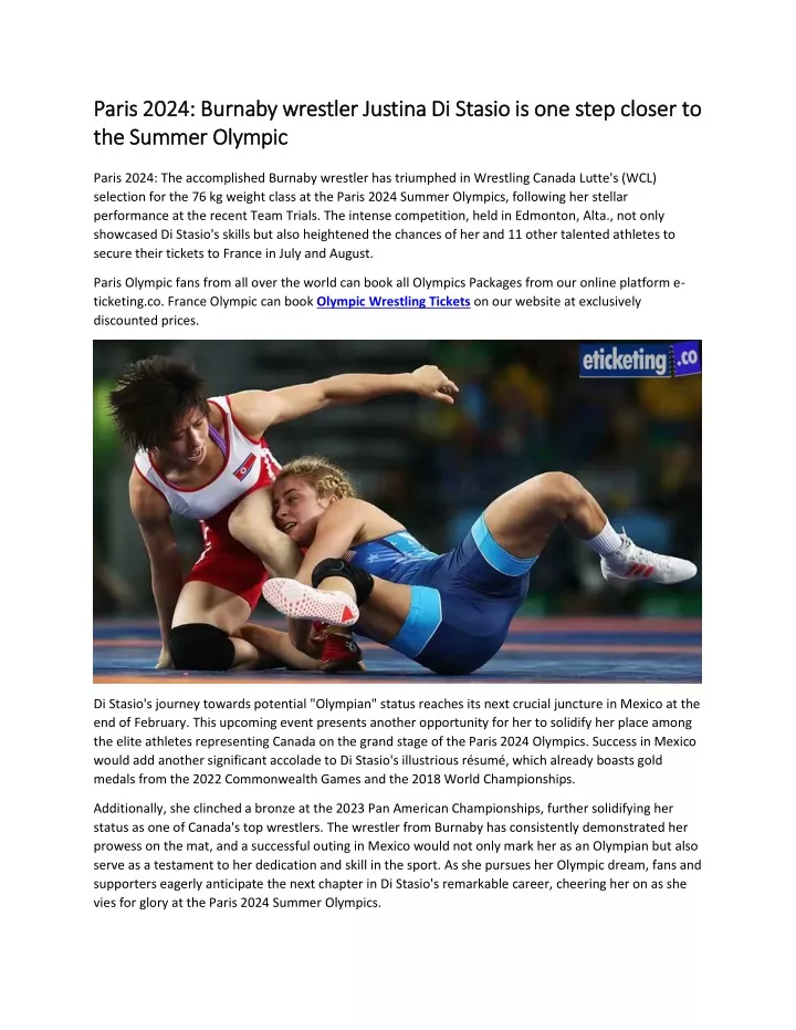 PPT - Paris 2024 Burnaby Wrestler Justina Di Stasio Is One Step Closer ...