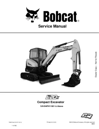 Bobcat E20Z Compact Excavator Service Repair Manual (SN B4PH11001 and Above)