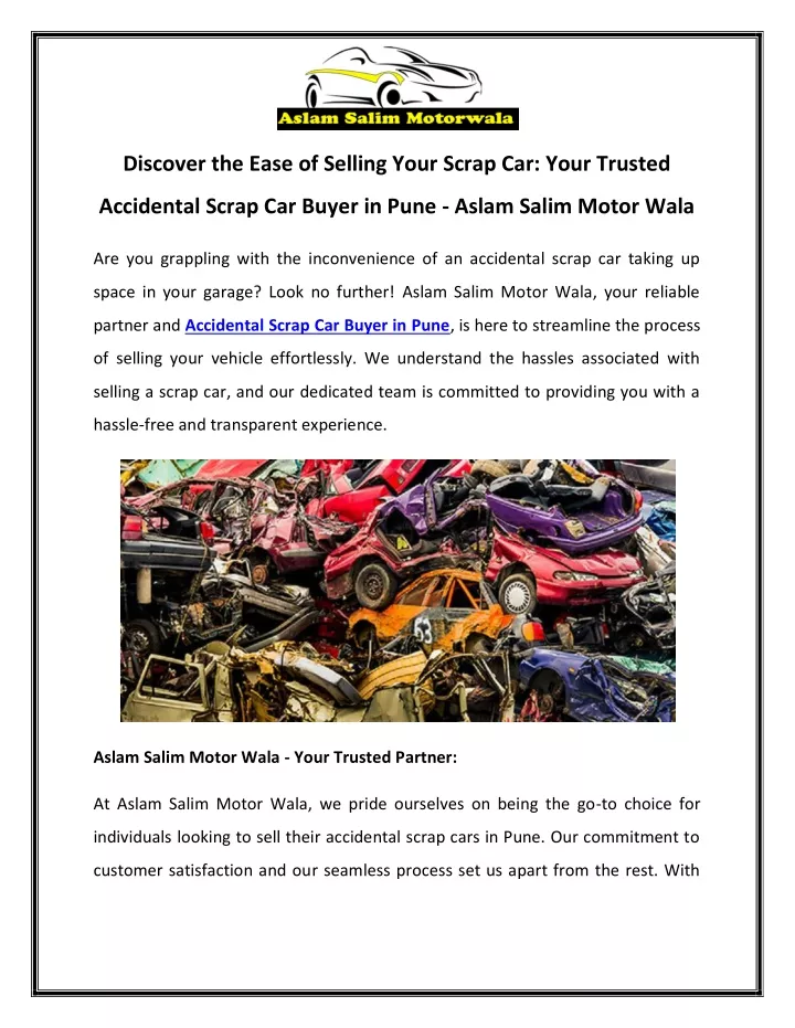discover the ease of selling your scrap car your