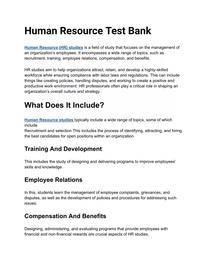 human resource test bank