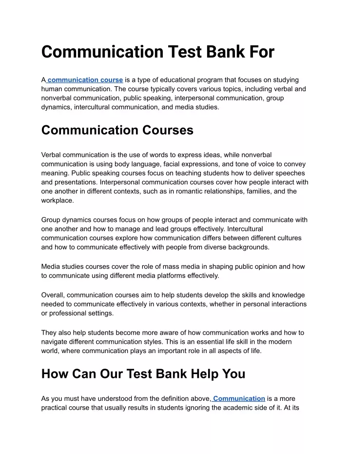 communication test bank for