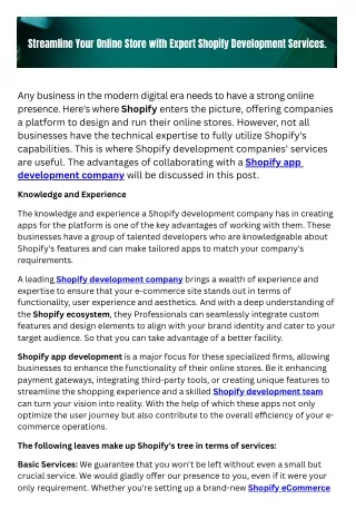 Exploring the Benefits of Shopify Development Company for App Development