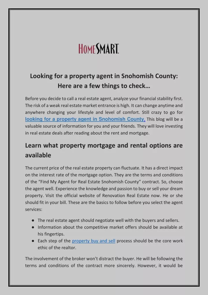 looking for a property agent in snohomish county