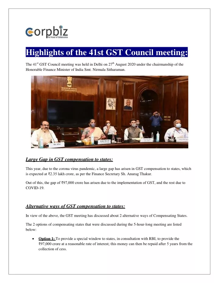 highlights of the 41st gst council meeting