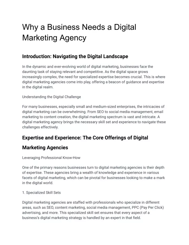 why a business needs a digital marketing agency