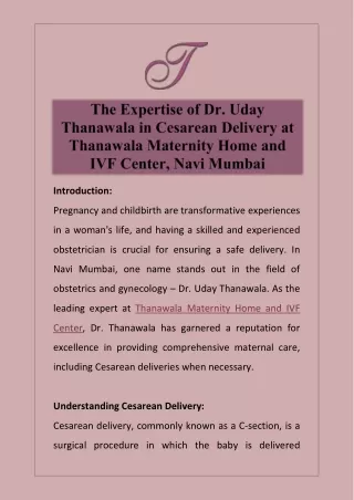The Expertise of Dr. Uday Thanawala in Cesarean Delivery at Thanawala Maternity Home and IVF Center, Navi Mumbai