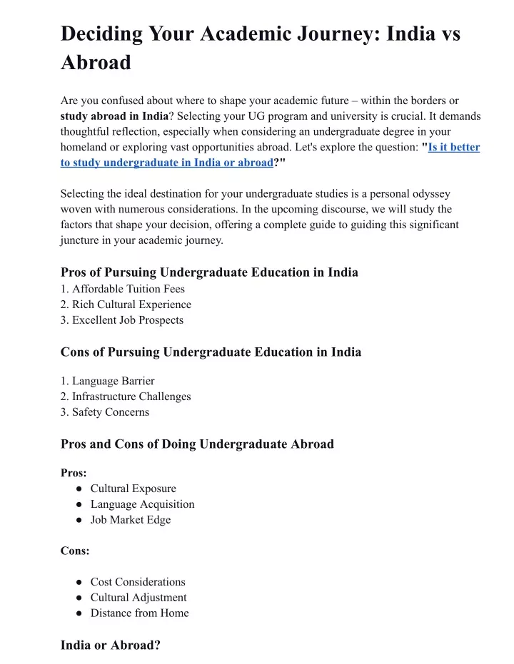 deciding your academic journey india vs abroad