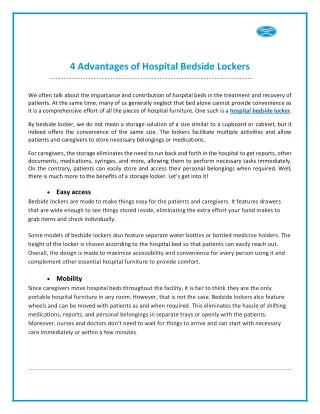 4 Advantages of Hospital Bedside Lockers