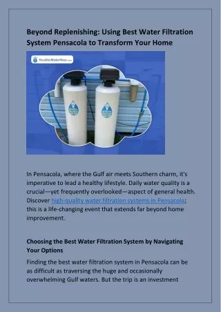 Beyond Replenishing: Using Best Water Filtration System Pensacola