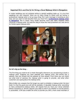 Important Do’s and Don’ts for Hiring a Good Makeup Artist in Bangalore