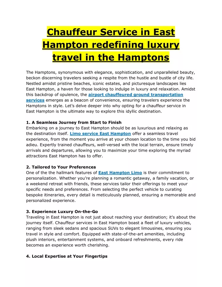 chauffeur service in east hampton redefining