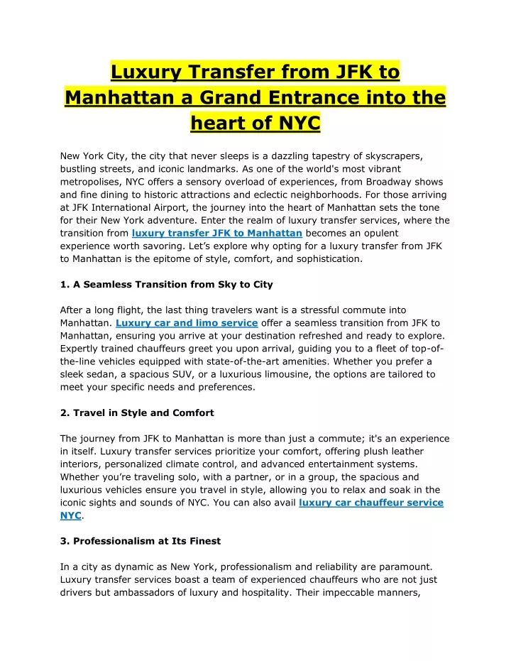 luxury transfer from jfk to manhattan a grand