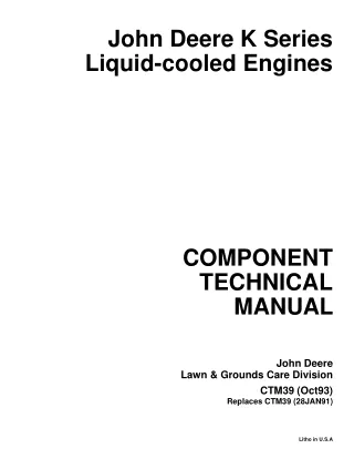 John Deere K Series Liquid-cooled Engines Service Repair Manual