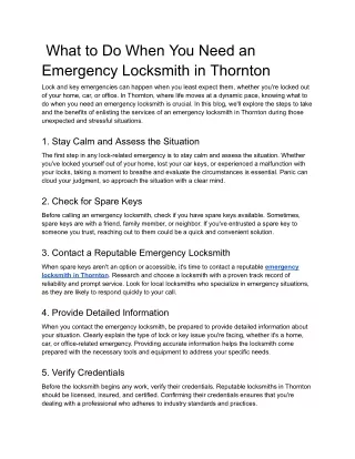 What to Do When You Need an Emergency Locksmith in Thornton