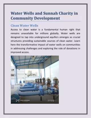 Water Wells and Sunnah Charity in Community Development