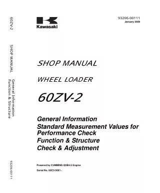 Kawasaki 60ZV-2 WHEEL LOADER Service Repair Manual (Serial No. 60C3-5001 and up)