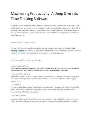 Maximizing Productivity: A Deep Dive into Time Tracking Software