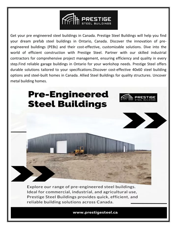 get your pre engineered steel buildings in canada
