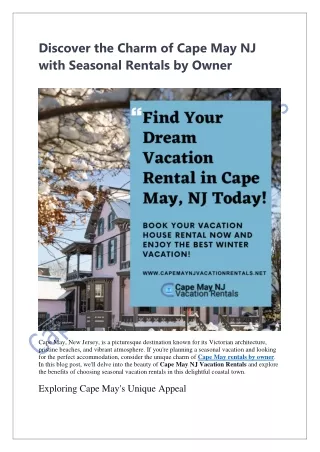 Find Your Dream Vacation Rental in Cape May NJ Today!