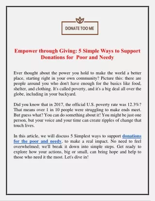 Empower through Giving 5 Simple Ways to Support Donations for  Poor and Needy