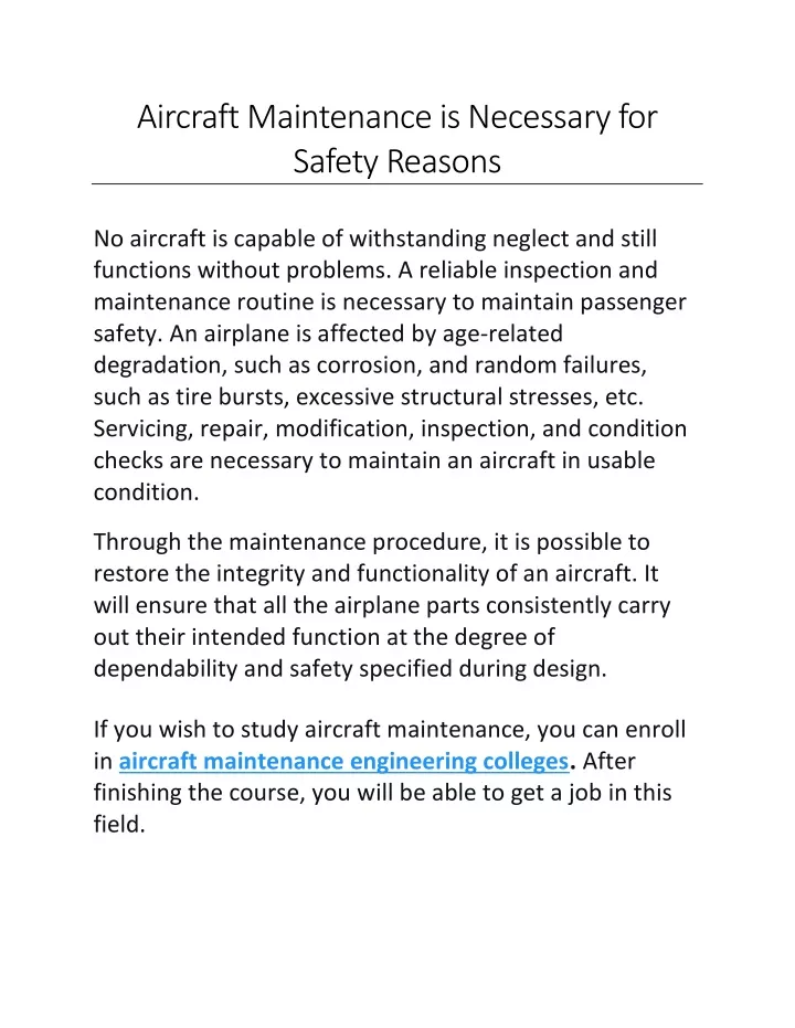 aircraft maintenance is necessary for safety