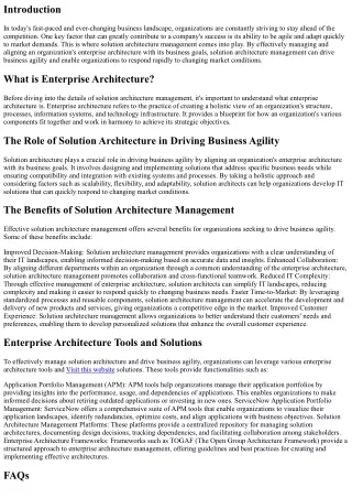 Driving Business Agility with Solution Architecture Management