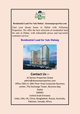 Residential Land For Sale DubaiAlzamanproperties.com
