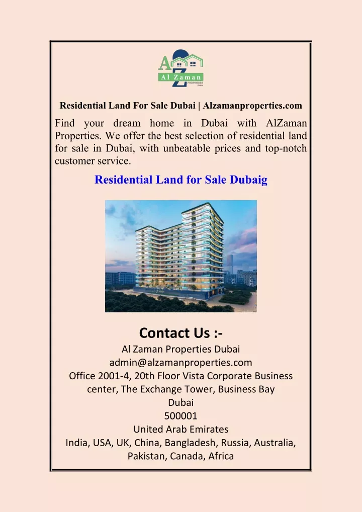 residential land for sale dubai alzamanproperties