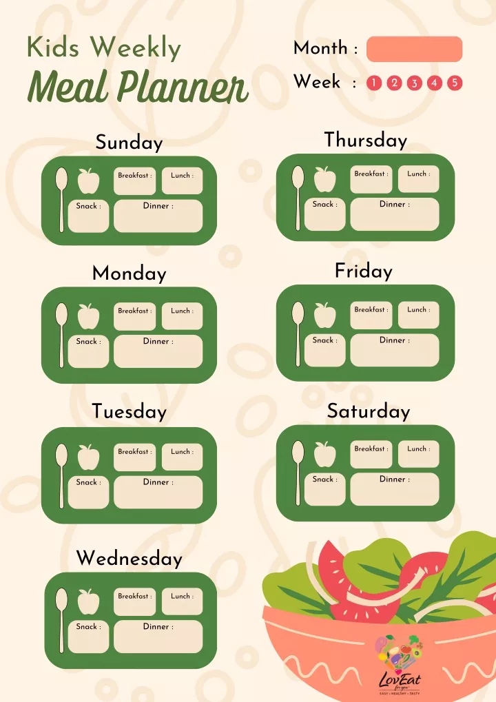 kids weekly meal planner