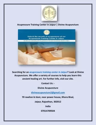 Acupressure Training Center in Jaipur | Divine Acupuncture