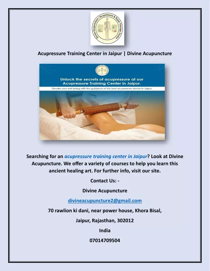 acupressure training center in jaipur divine