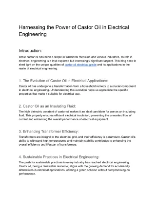 Harnessing the Power of Castor Oil in Electrical Engineering