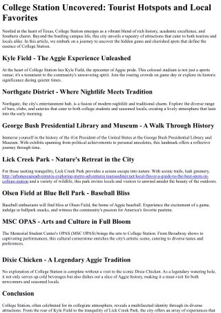 college station uncovered tourist hotspots