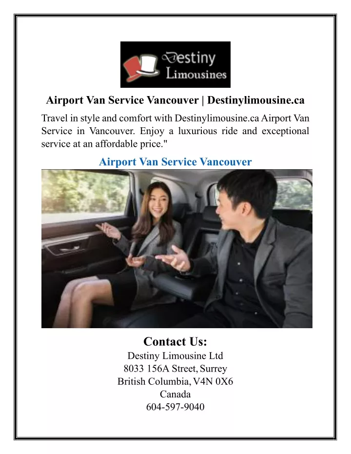 airport van service vancouver destinylimousine ca