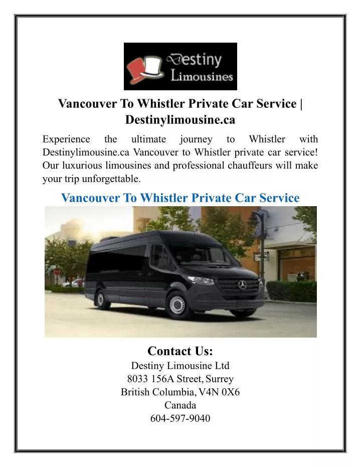 vancouver to whistler private car service