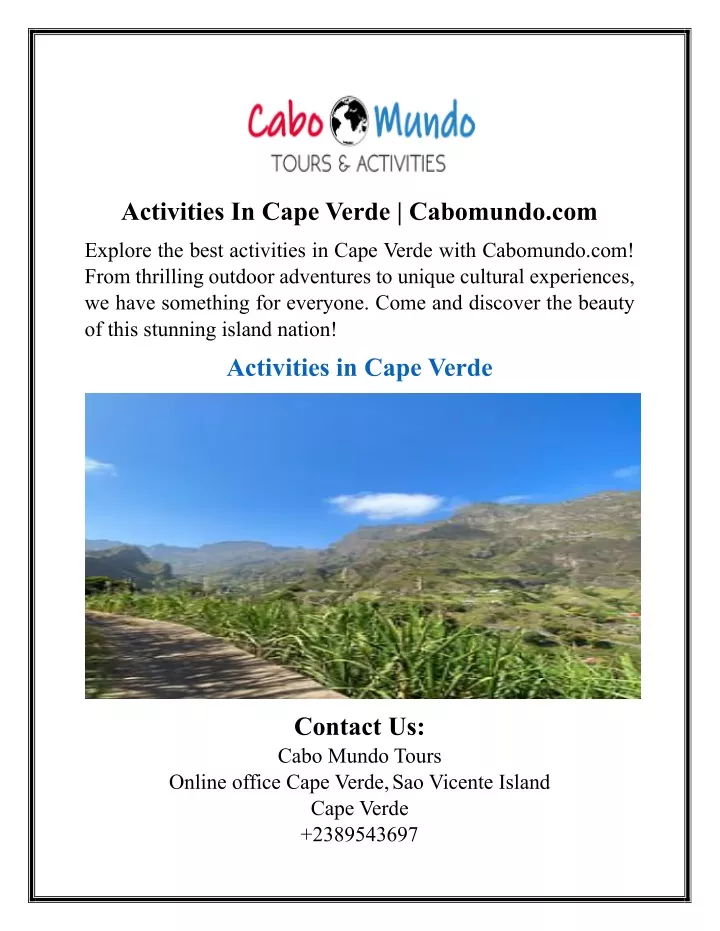 activities in cape verde cabomundo com