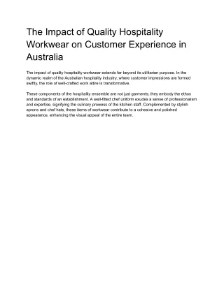 The Impact of Quality Hospitality Workwear on Customer Experience in Australia