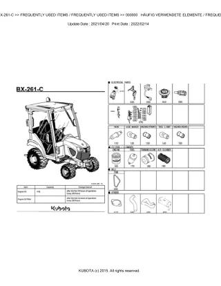 Kubota BX261C Tractor Parts Catalogue Manual (Publishing ID BKIDK5396)