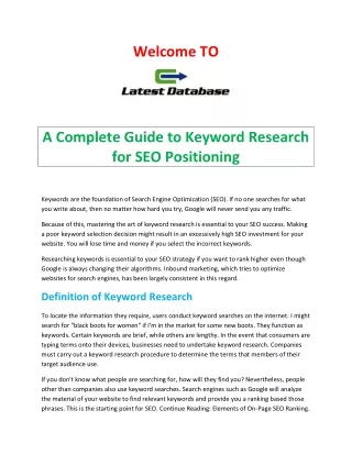 A Complete Guide to Keyword Research for SEO Positioning