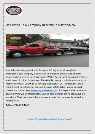 Dedicated Tow Company near me in Gastonia NC