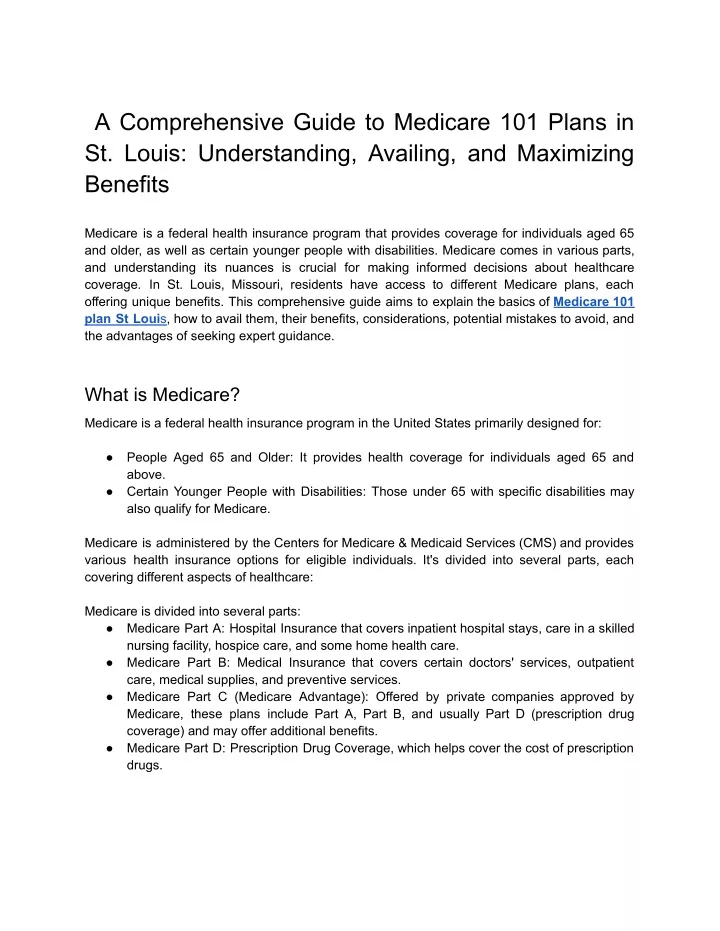 a comprehensive guide to medicare 101 plans