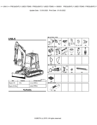 Kubota U56-5 Excavator Parts Catalogue Manual (Publishing ID BKIDA5191)