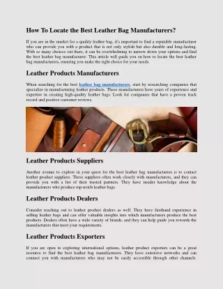 How To Locate the Best Leather Bag Manufacturers