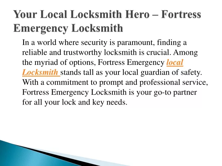 your local locksmith hero fortress emergency locksmith