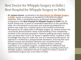 Best Doctor for Whipple Surgery in Delhi