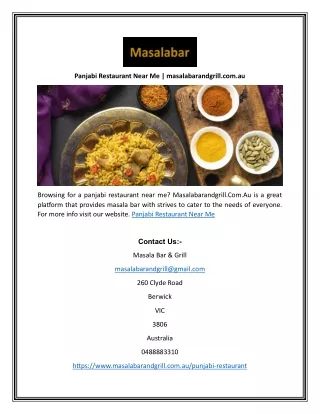 Panjabi Restaurant Near Me | masalabarandgrill.com.au