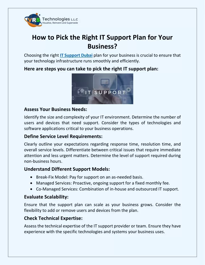how to pick the right it support plan for your