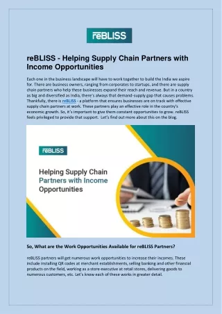 reBLISS - Helping Supply Chain Partners with Income Opportunities