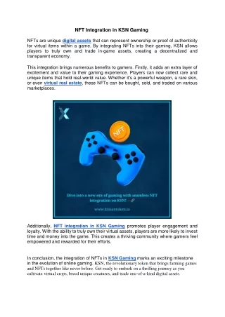 nft integration in ksn gaming