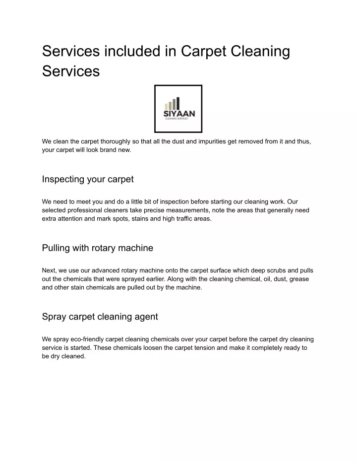 services included in carpet cleaning services
